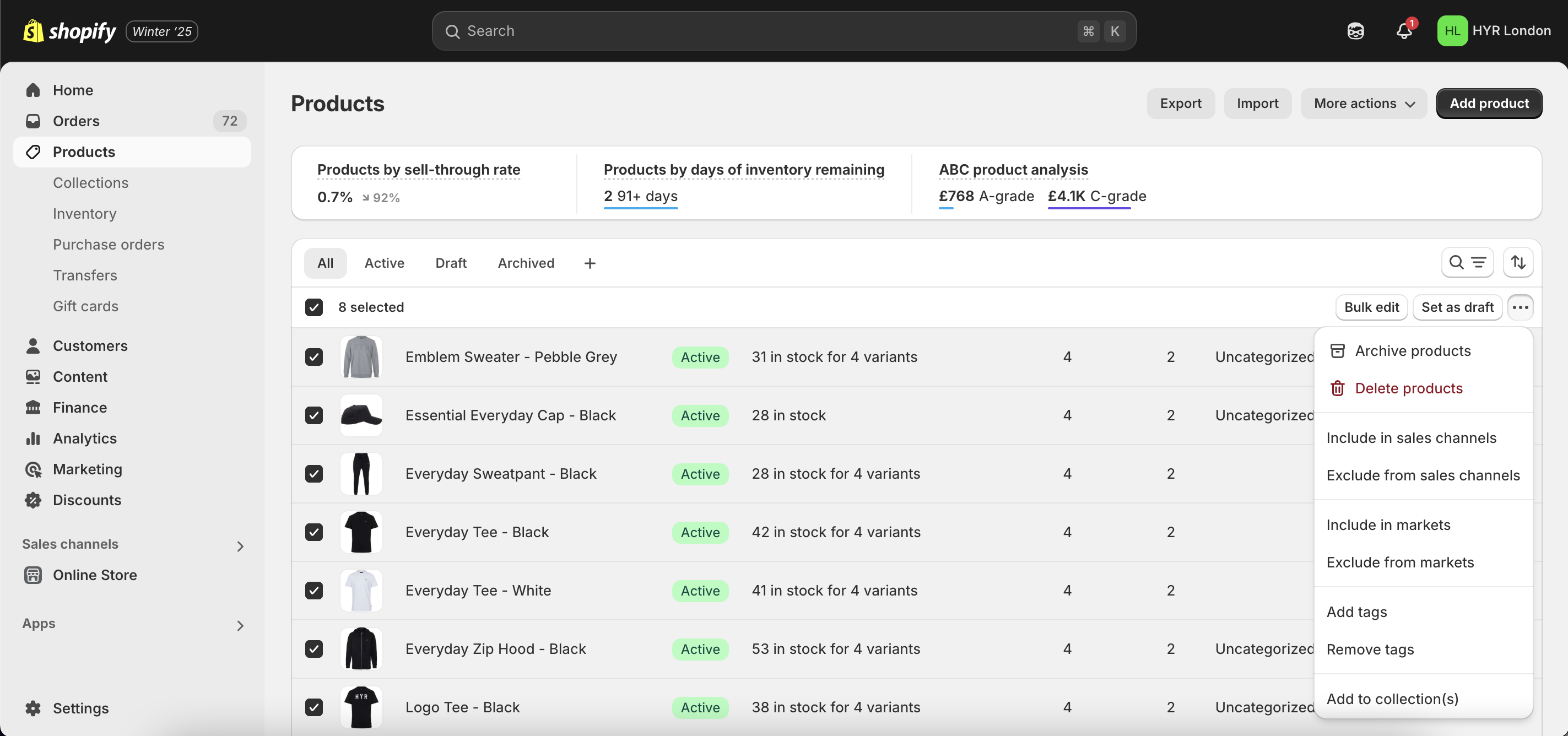 Shopify Dashboard Settings