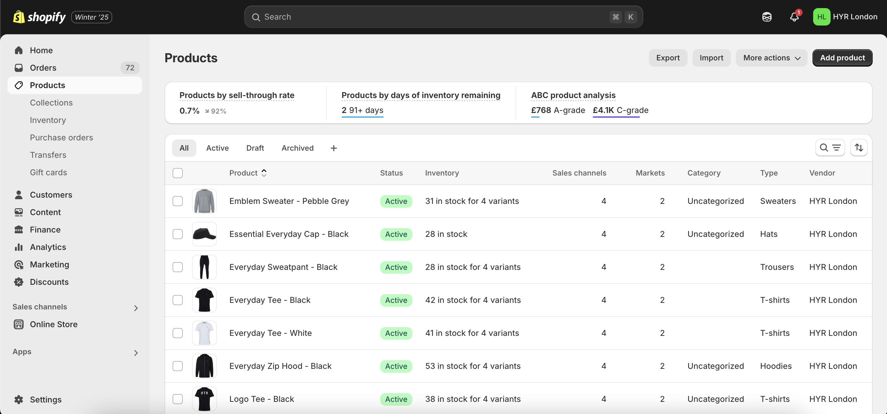 Shopify Dashboard Settings